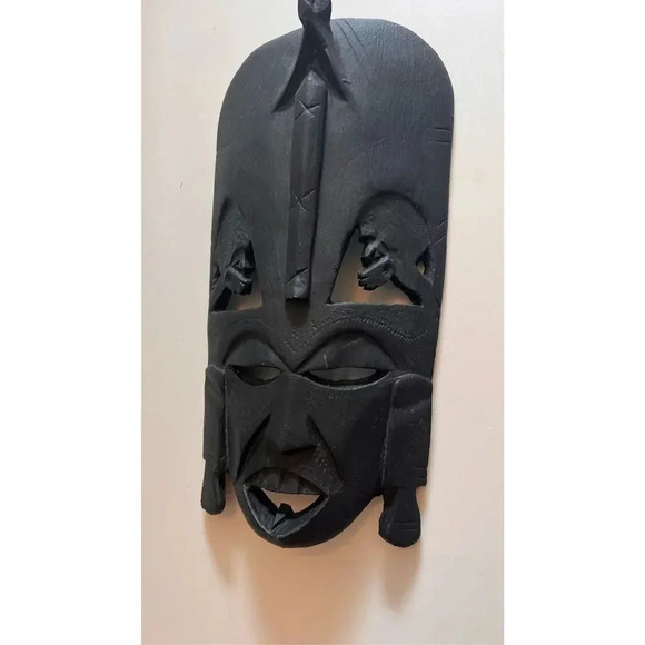 Ivory-Coast Ghana African Hand Carved Tribal Mask Wall Decor 12” X 6 - Picture 4 of 9
